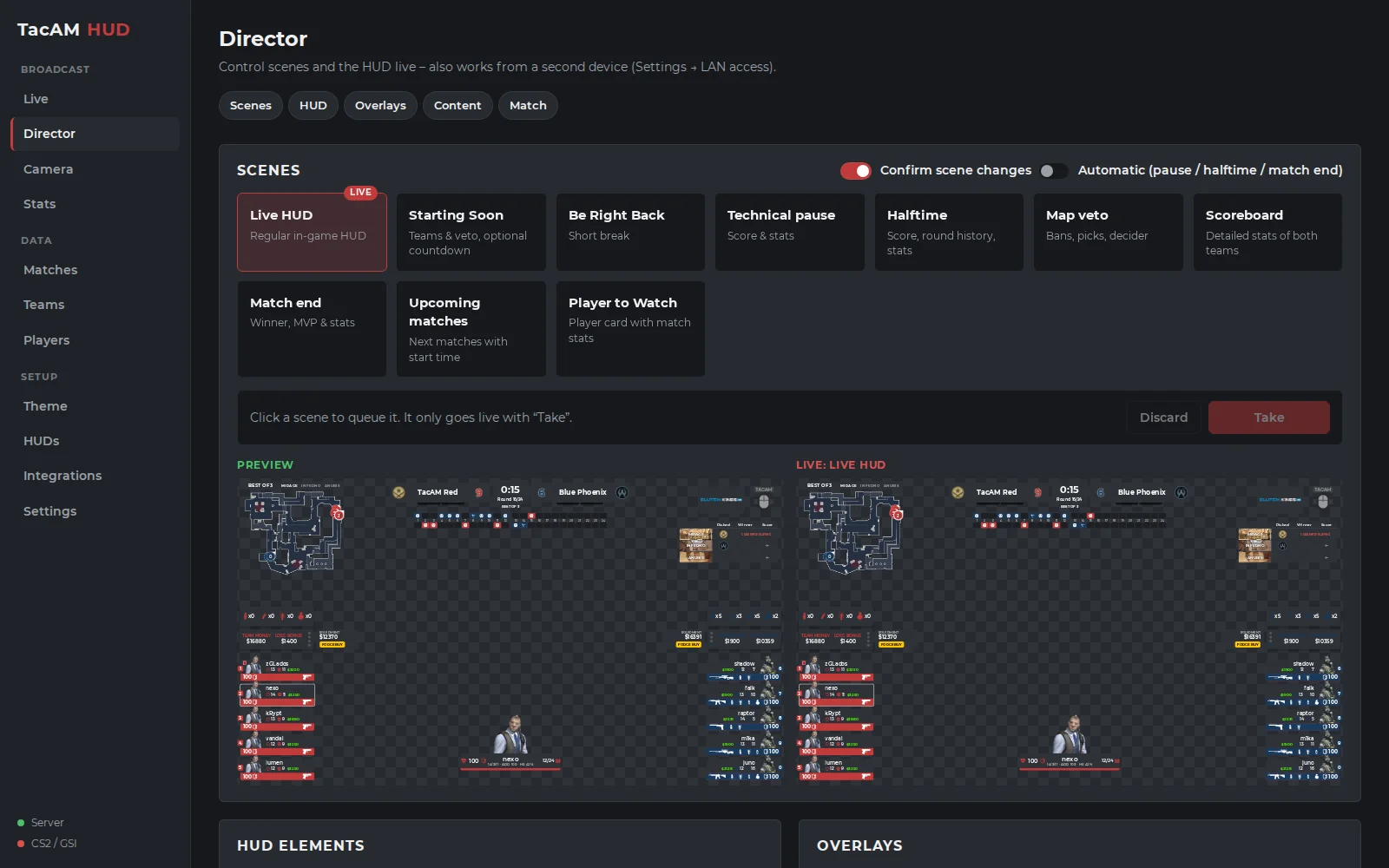 Director page of the control panel